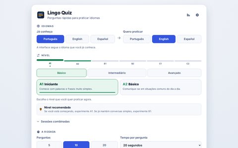Lingo Quiz start screen, the short-round game with images, audio and translation.